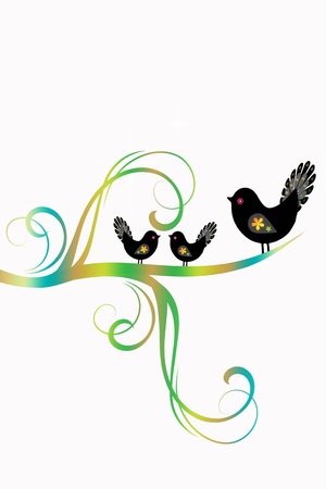 Beautiful birds and branches silhouette isolated on white backgroundのイラスト素材