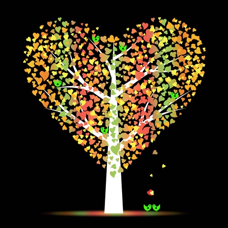 Valentine tree with hearts leaves and birdsのイラスト素材