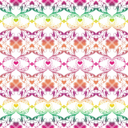 Seamless pattern of hearts and floralのイラスト素材