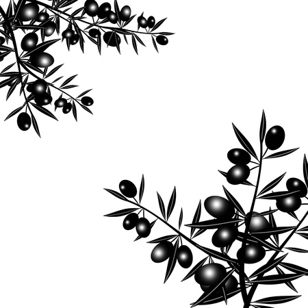 Silhouette of black olive branch isolated on white backgroundのイラスト素材