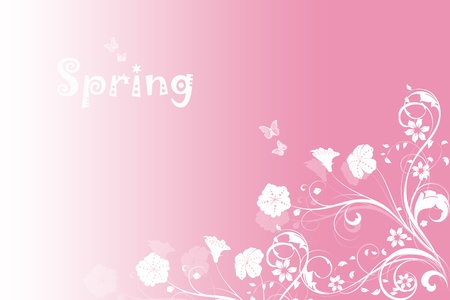 Beautiful spring pink background of floral and butterflyのイラスト素材