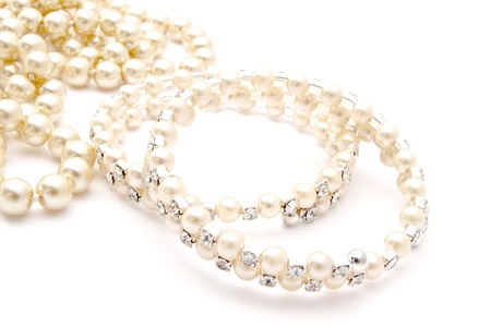 Beautiful Bracelet and necklace isolated on white background の写真素材