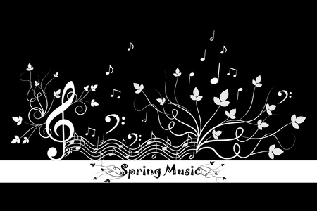 Beautiful background of spring floral and musicのイラスト素材