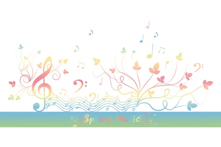 Beautiful background of spring floral and musicのイラスト素材