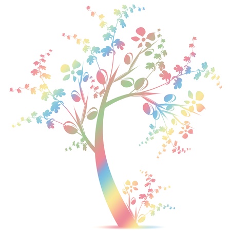 Colorful art tree silhouette isolated on white background のイラスト素材