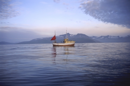 Landscape of fishing boat in Norwayの写真素材