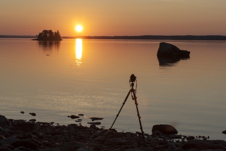 Beautiful landscape of lake sunset の写真素材