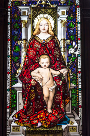 Mother and Child, stained glass in Vatican Museum , Rome, Italy のeditorial素材