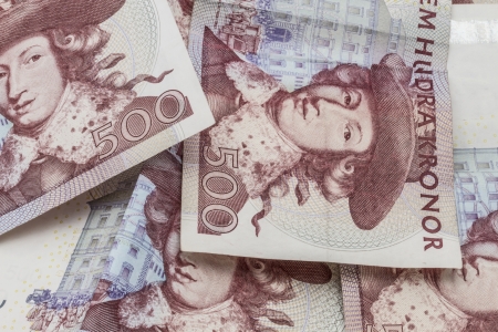 Swedish currency closeup isolated on white. 500 Kronor の写真素材