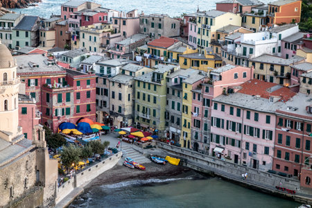 colorful village Vernazza, Cinque Terre, Italy のeditorial素材