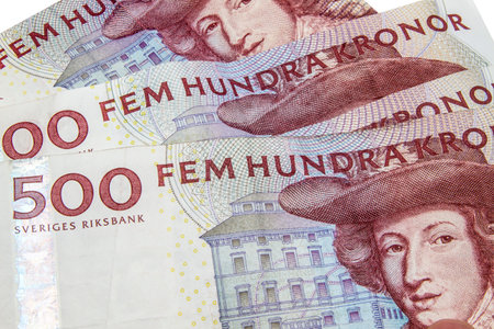 Swedish currency closeup on white background. 500 Kronor