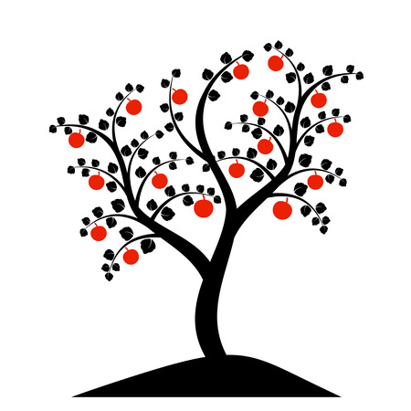 apple tree silhouette isolated on white backgroundのイラスト素材