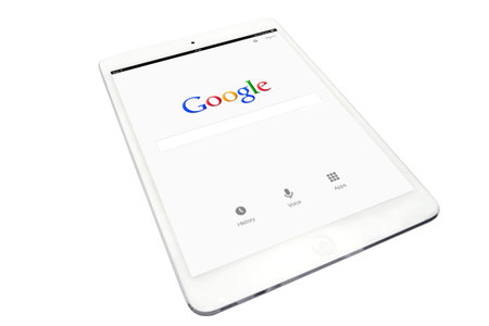 Apple ipad and google website on white background