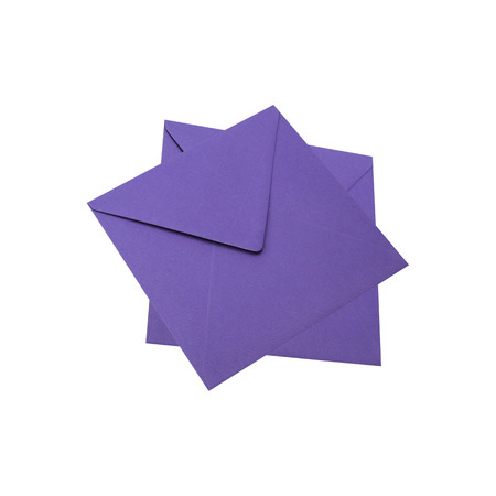Purple envelope isolated on white backgroundの写真素材