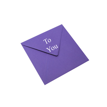 Purple envelope isolated on white backgroundの写真素材