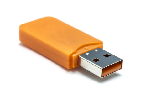 USB Flash Drive closeup on white background の写真素材