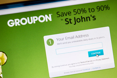 Ostersund, Sweden -August 2, 2014  Groupon website displayed on a computer screen  Groupon is a deal-of-the-day website that features discounted gift certificates usable at local or national companies  のeditorial素材