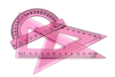Pink rulers isolated on white backgroundの写真素材