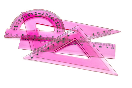 Pink rulers isolated on white backgroundの写真素材
