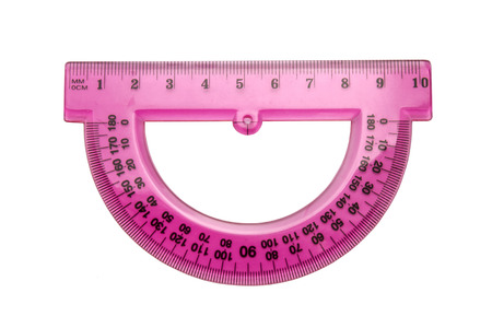 Pink ruler isolated on white backgroundの写真素材