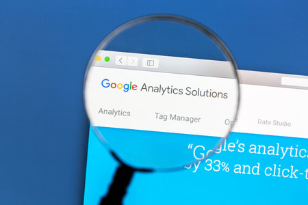 Google Analytics website on a computer screen. Google Analytics is a web analytics service offered by Googleのeditorial素材