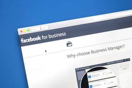 Closeup of Facebook business page.のeditorial素材