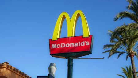 Palma de Mallorca, Spain - September 19, 2017.  McDonald's restaurant sign. McDonald's is the world's largest chain of hamburger fast food restaurants.のeditorial素材