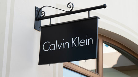 Palma de Mallorca, Spain - September 23, 2017.  Calvin Klein store sign. Calvin Klein is an American fashion house with both luxury and commercial linesのeditorial素材