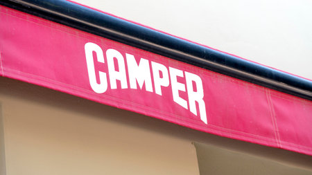 Palma de Mallorca, Spain - September 23, 2017: Camper store sign. Camper is a Spanish footwear companyのeditorial素材