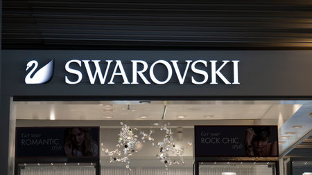 Palma de Mallorca, Spain - September 26 2017.  Swarowski store sign. Swarovski is an Austrian designer, manufacturer and retailer of jewelryのeditorial素材