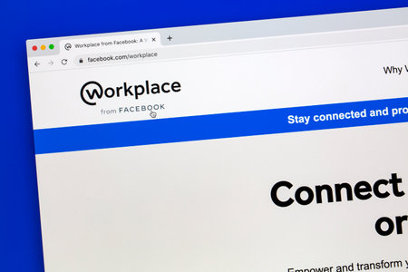 Ostersund, Sweden - May 22, 2020: Workplace by Facebook website. Workplace is an enterprise connectivity platform developed by Facebook.のeditorial素材