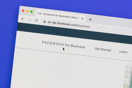 Ostersund, Sweden - July 10, 2020: Facebook for business homepage. Facebook is the most visited social network in the worldのeditorial素材