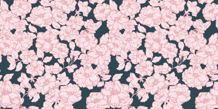 Pastel textured simple floral pattern on a turquoise background. Blooming spring or summer meadow flowers stem seamless print. Vector hand drawn sketch. Design for fashion, fabric, wallpaper.のイラスト素材