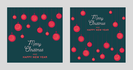 Set of holidays, winter, Christmas, New Year cards with a Christmas balls.  Vector illustrations of printing, poster, corporate invitation, greeting cards.のイラスト素材