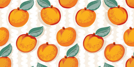 Seamless pattern with hand drawn colorful apricot or peach . Abstract, stylized, fruits in a vector....