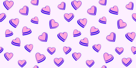 Trendy vibrant seamless pattern with cute 3d hearts. Colorful Valentine, love, wedding  light...