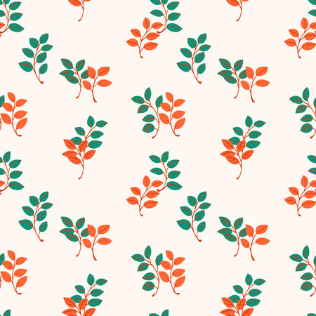 Minimalistic simple creative tiny branches leaves seamless pattern. Abstract cute leafs randomly...
