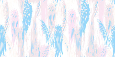 Pastel artistic oil dynamic brush strokes texture seamless pattern. Blue splashes of paint on a light background. Abstract geometric print with stains, drops, spots vertical lines patterned. Collageのイラスト素材