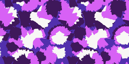 Seamless circular brush strokes pattern. Vector hand drawn violet ebru effect. Abstract geometric bright purple printing with random stains, drops, spots patterned. Collage for designのイラスト素材