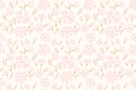 Pastel soft or gently abstract flowers and buds, shapes leaves seamless pattern. Vector hand drawn sketch. Simple creative ditsy floral background. Template for designs, fashion, children textilesのイラスト素材