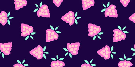Abstract pink shapes scattered randomly on a seamless pattern on a dark background. Creative...