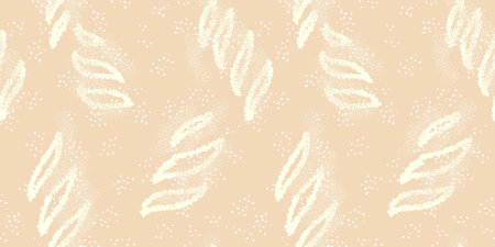 Abstract sketch organic shapes and spots, dots, drops seamless pattern. Vector pastel beige background. Hand drawn brush strokes unique forms print. Contemporary minimalist ornament.のイラスト素材
