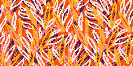 Unique abstract organic shapes seamless pattern. Vector hand drawn sketch creative forms print. Colorful orange background. Contemporary repeated ornament.のイラスト素材