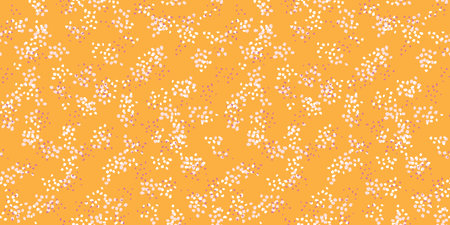 Seamless spotted pattern on a yellow background. Vector hand drawn sketch. Plain ornament with abstract shape random dots, spots, drops snowflakesのイラスト素材