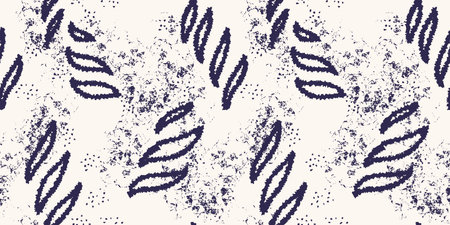Strokes brush abstract organic shapes seamless pattern. Vector hand drawn. Black splashes of paint on a white background. Contemporary ornament.のイラスト素材