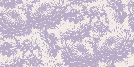 A bold floral seamless pattern featuring large, abstract chrysanthemum flowers in soft pastel brushstroke style on a light background. Ideal for textiles, wallpapers, and modern decor designs.のイラスト素材
