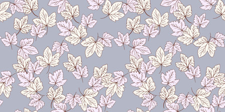 Seamless elegant pattern featuring maple leaves. The soft, pastel leaves create a natural, elegant design perfect for fabric, wallpaper, and stationeryのイラスト素材