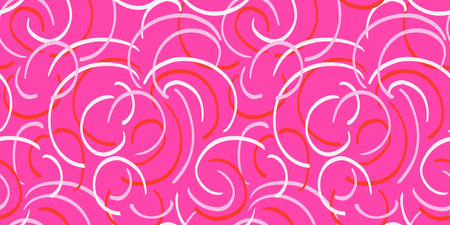 Vibrant seamless pattern of abstract organic curves and swirling lines on bold pink background. Plain designs for modern textiles, fabric, Print geometric with a dynamic feel.のイラスト素材