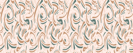 Abstract organic shapes seamless pattern. Vector hand drawn dynamic curved and wavy lines. Contemporary print. Simple geometric ornament on a beige backgroundのイラスト素材