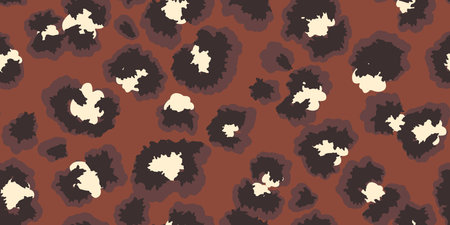 Leopard-inspired seamless pattern with bold spots outlined on a brown background. Unique abstract animal print ornament for fashion design, modern decor, and artistic branding projects.のイラスト素材